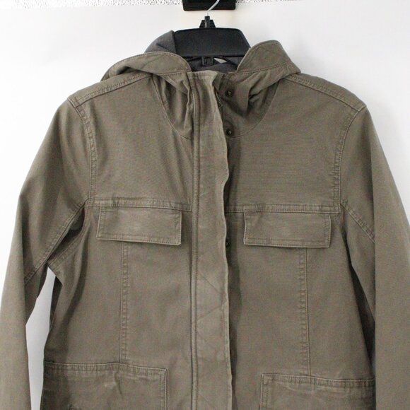 prAna Jacket Womens Small Hooded Green Cristos Parka Coat Organic Cotton Stretch - Picture 3 of 16